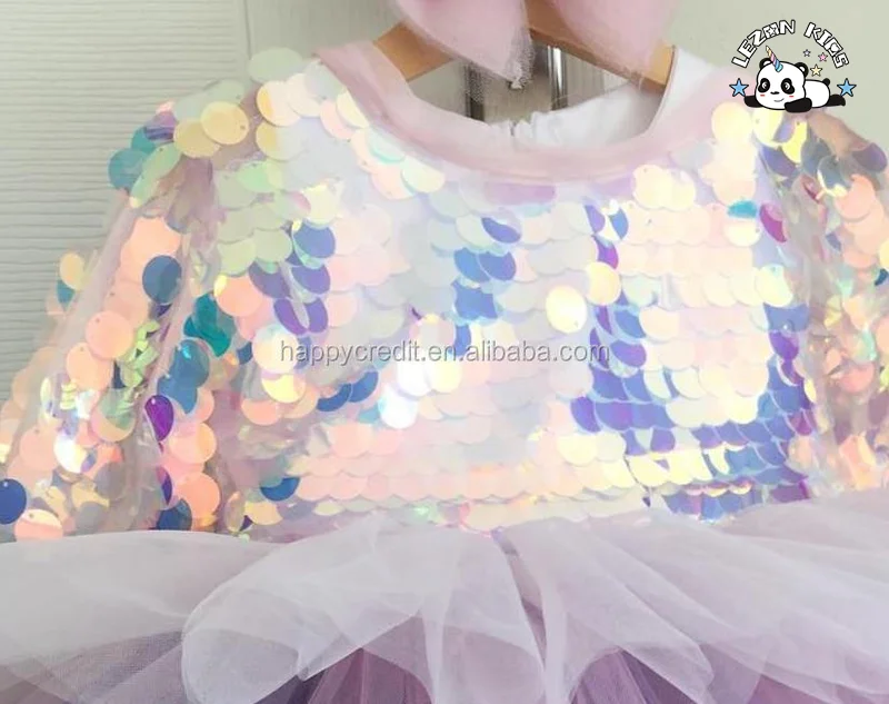 LEZONKIDS - Adorável vestido de sereia grande com lantejoulas para meninas de 2 a 10 anos